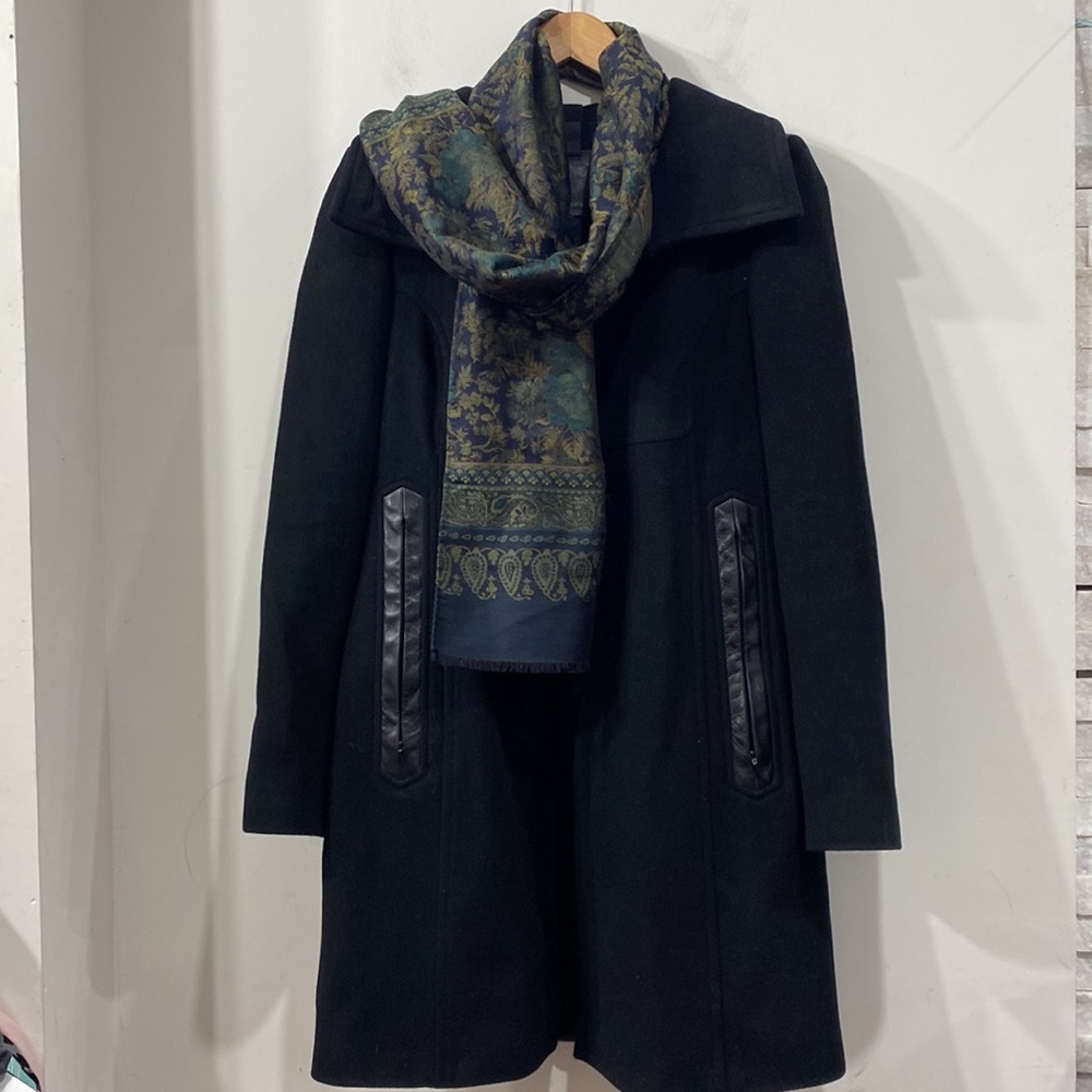 Saldarini Italy Vintage Wool/ Silk Floral/ Paisley Green/ Navy Blue Scarf